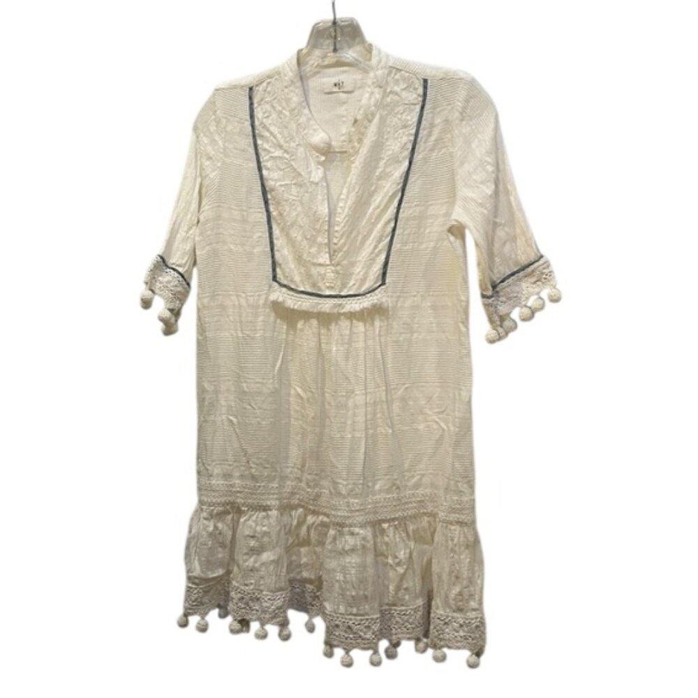 VMT - Veronica M. Toub Los Angeles white blue embroidered tunic dress M
